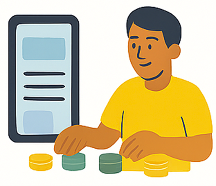 Tegning av en som teller penger