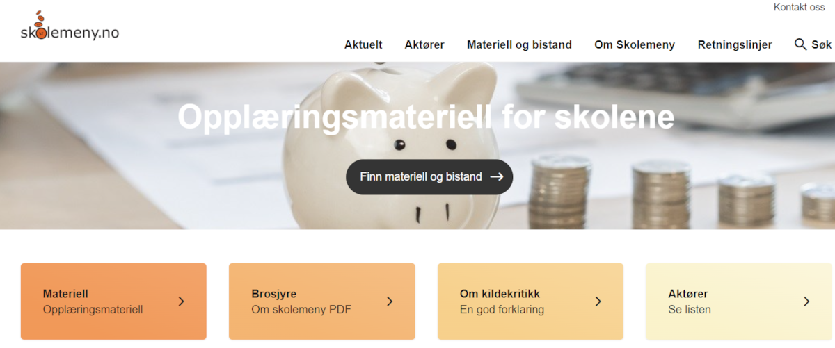 Skermdump fra nettsiden skolemeny.no