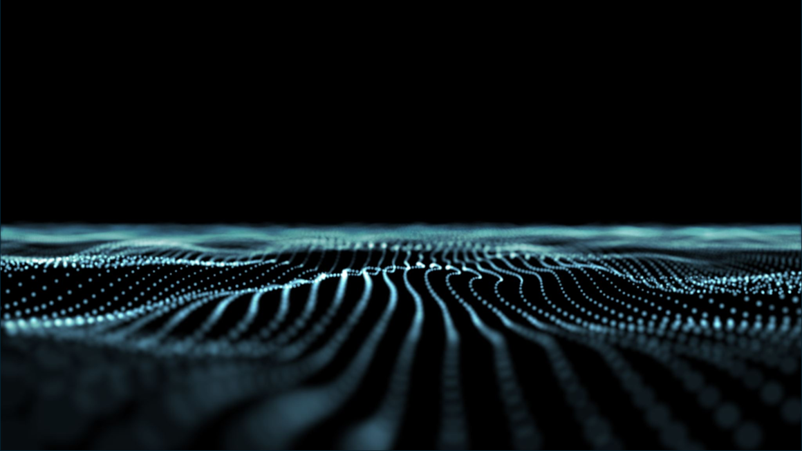 Databølger av turkis i et mørkt rom. Illustrasjon.