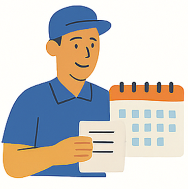 Tegning av en som holder i et ark med en kalender foran seg