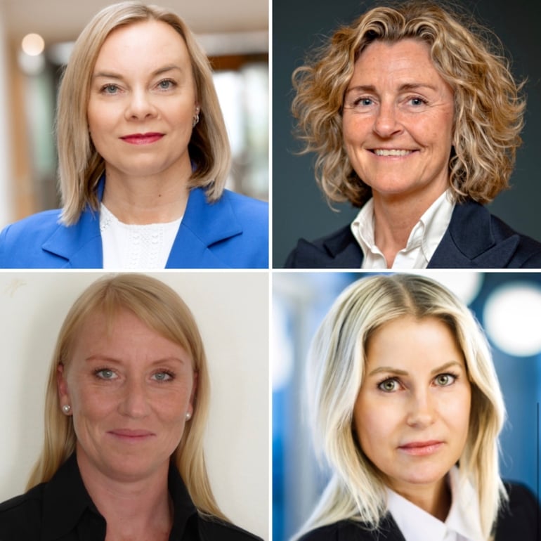 Bildecollage av de fire damene som skal forhandle.