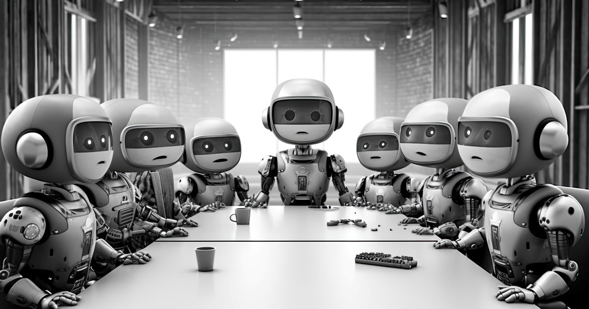 Roboter som sitter rundt et bord