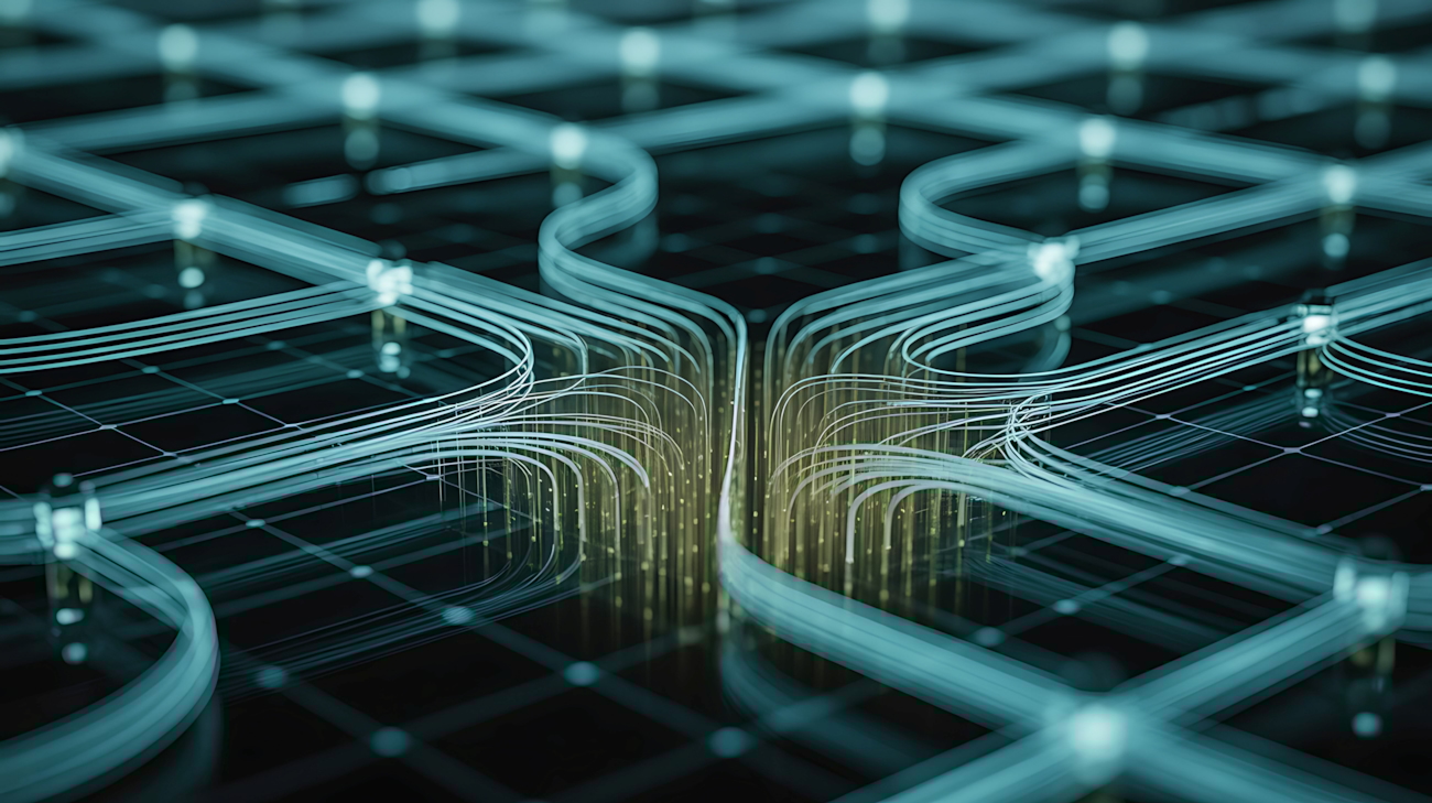 Mange grønne linjer langs et cybernett. Illustrasjon.