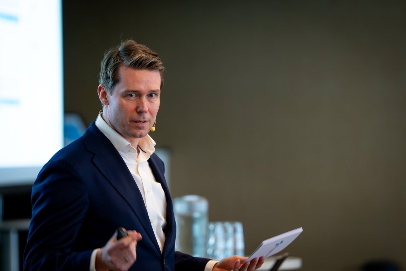 Eddy Kjær, inkassodirektør i Finans Norge på Inkassokonferansen 2026. Foto.