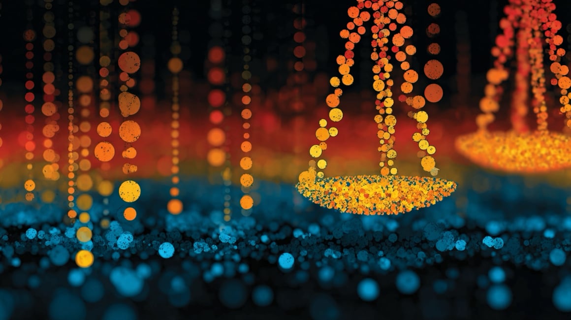 Vektskålene til Fru justitia i mange farger. Bilde.